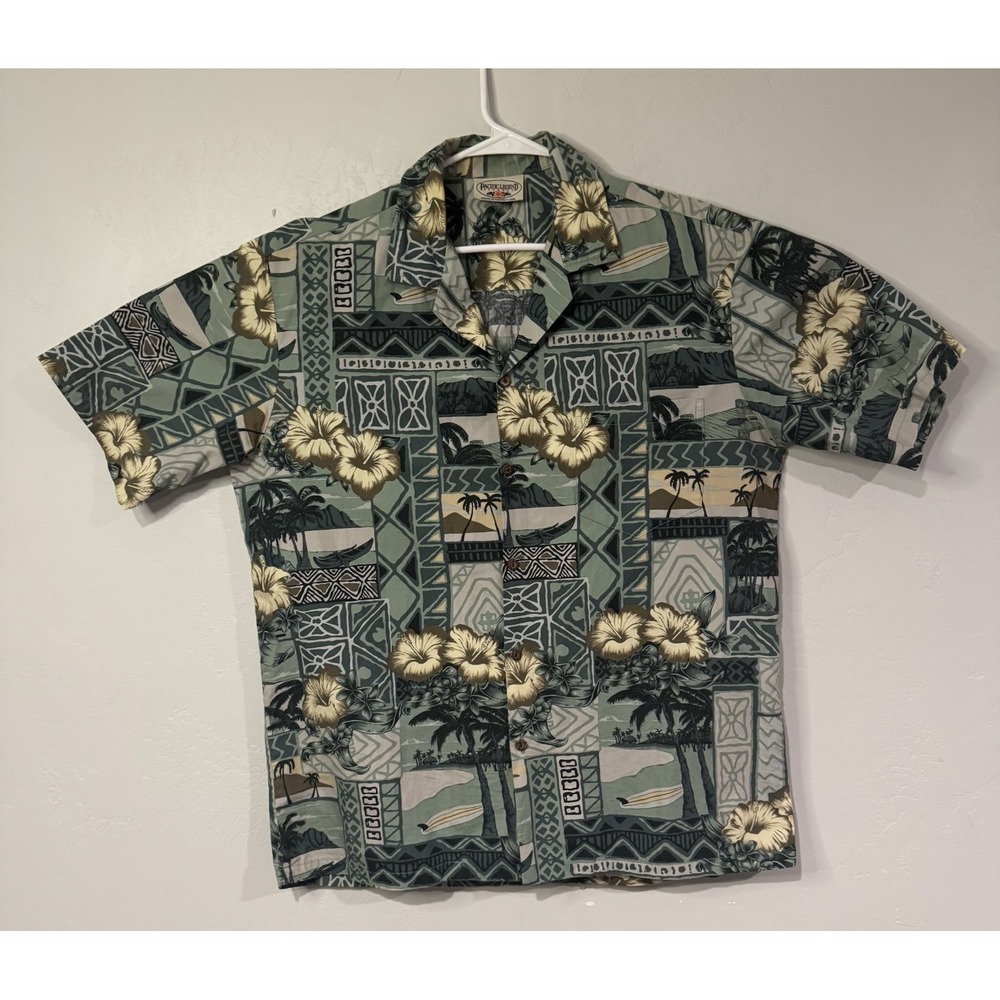 Vintage Pacific Legend Hawaiian Shirt Mens LG Tropical Floral Aloha Resort USA
